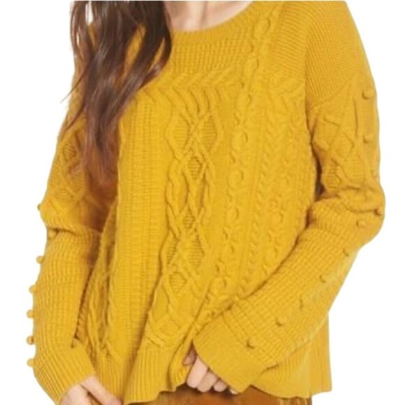 Madewell Open Sided Bobble Pullover CableKnit Wool Sweater Mustard Size XS - Picture 5 of 12